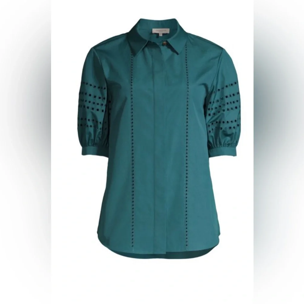 LAFAYETTE 148 NEW YORK Cowan Shirt Size Small Deep Lagoon - Picture 3 of 7